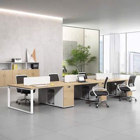 Bàn Nhân Viên  bàn đôi văn phòng Gỗ MDF kết hợp chân sắt và tủ kệ