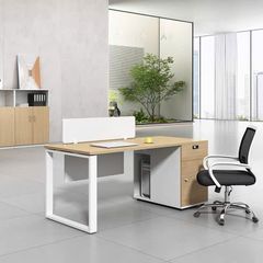 Bàn Nhân Viên  bàn đôi văn phòng Gỗ MDF kết hợp chân sắt và tủ kệ