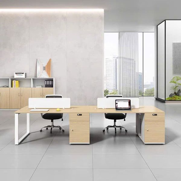 Bàn Nhân Viên  bàn đôi văn phòng Gỗ MDF kết hợp chân sắt và tủ kệ