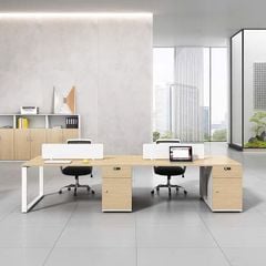 Bàn Nhân Viên  bàn đôi văn phòng Gỗ MDF kết hợp chân sắt và tủ kệ