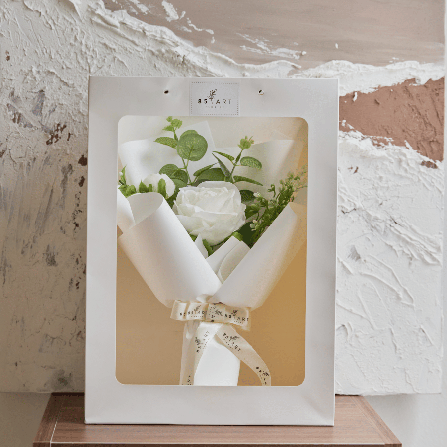  HỒNG TRẮNG LÁ TÁO 1 BÔNG 