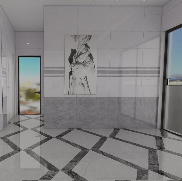 Gạch ốp men bóng trắng vân mây xám điểm sọc MHP-HVDZ - 40x80