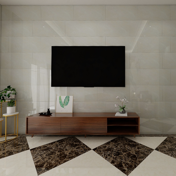 Gạch ốp đá bóng kính vân mây kem điểm hoa HVZG - 40x80