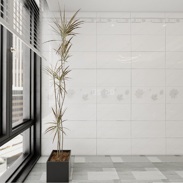 Gạch ốp tường đá bán sứ bóng trắng vân khói điểm hoa THP-GZNZH - 30x60