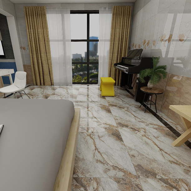 Gạch lát nền đá bóng kính vân đá xám nâu SF-VZZM - 80x80