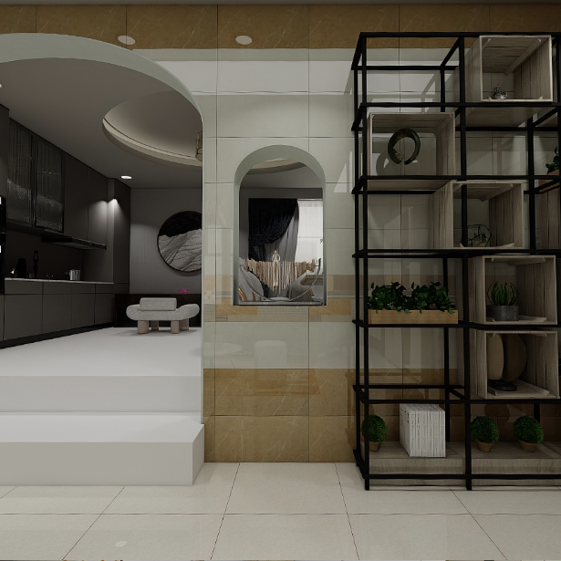 Gạch ốp tường đá bán sứ bóng vân vàng điểm hoa văn US-GN-TY-VZX  - 30x60