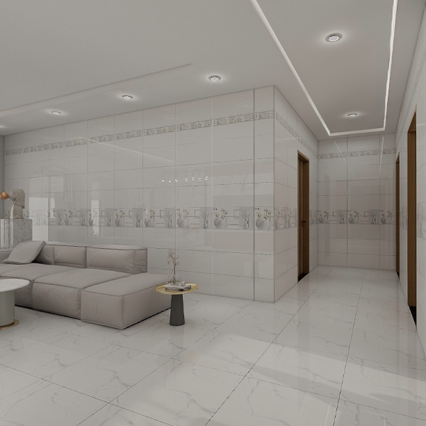 Gạch ốp tường đá bán sứ bóng kính trắng trơn điểm hoa THP-GZNZF 30x60