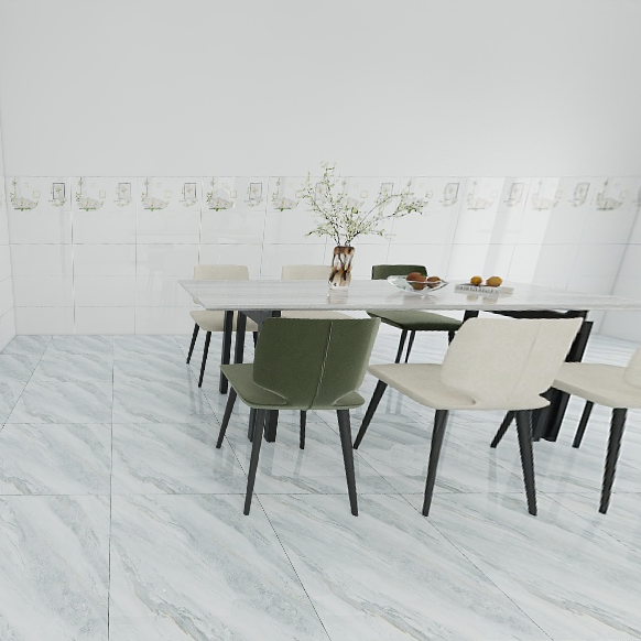 Gạch nền đá bán sứ bóng trắng vân mây xám xanh VG - NZNZH - 60x60