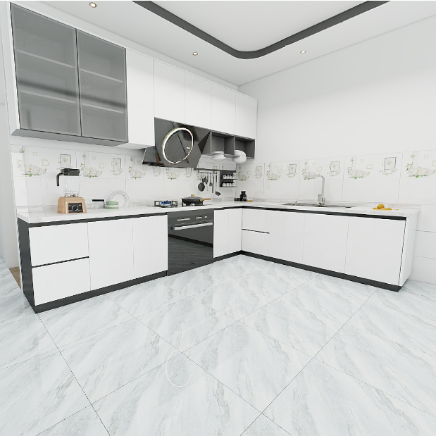 Gạch nền đá bán sứ bóng trắng vân mây xám xanh VG - NZNZH - 60x60