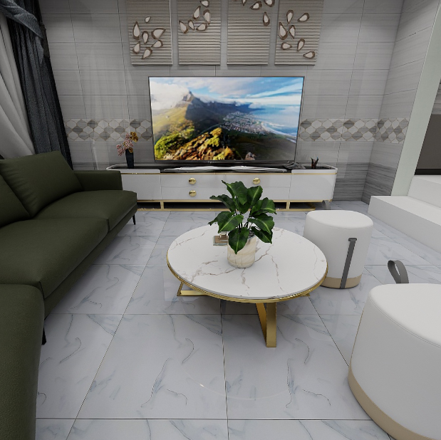 Gạch lát nền đá bóng kính vân đá trắng vân xanh khắc kim GDL-NNZDF - 60x60