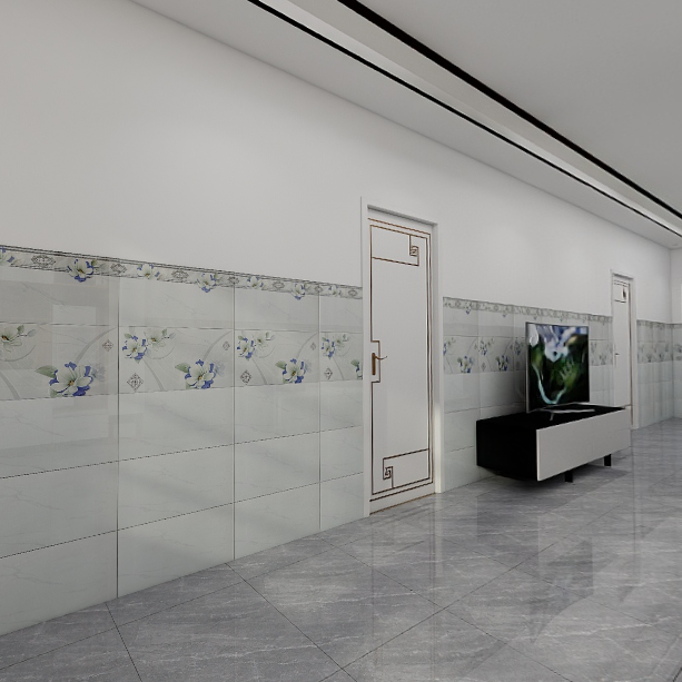 Gạch ốp tường men bóng trắng vân khói điểm hoa GNVGM 30x60