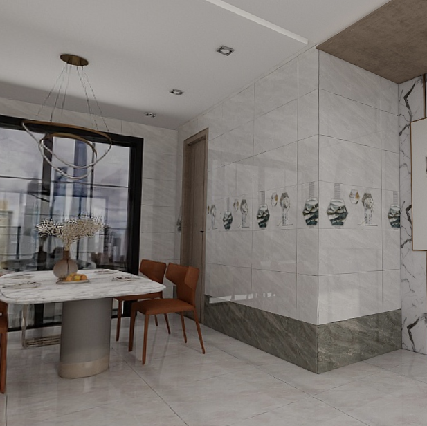 Gạch ốp đá bóng kính vân đá xám điểm bình hoa THP-HZXZM - 40x80