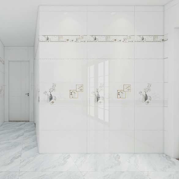 Gạch ốp đá bóng kính trắng trơn điểm hoa THP-HZXZZ - 40x80