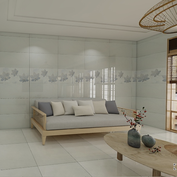 Gạch ốp đá bóng kính trắng vân khói điểm hoa HVZD - 40x80