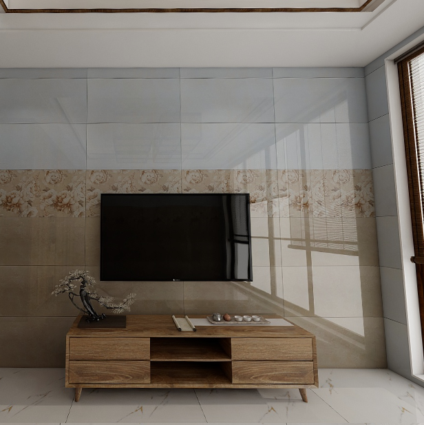 Gạch ốp tường đá bóng kính vàng điểm hoa văn US-HVZD-40x80