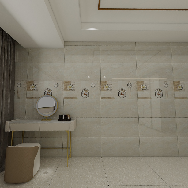 Gạch ốp men bóng vân mây kem điểm hoa SUN-HZVG - 40x80