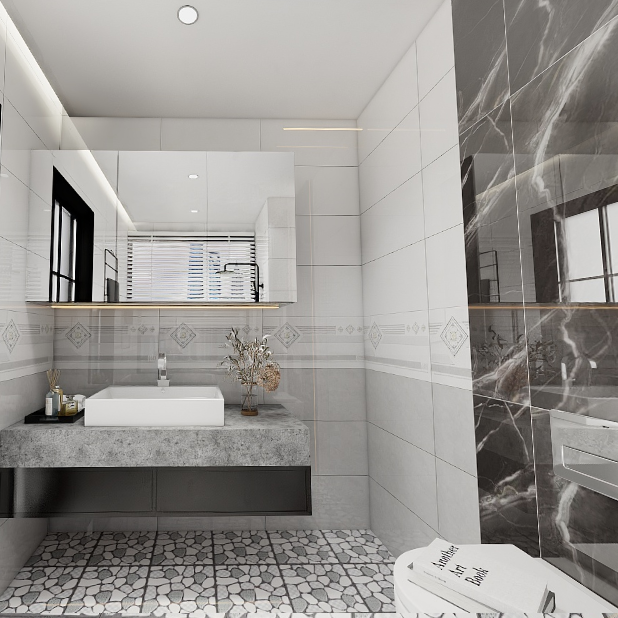 Gạch ốp đá bóng kính vân mây xám điểm hoa văn CTN-GNZDF - 30x60