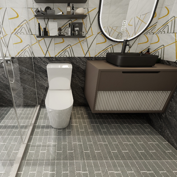 Gạch trang trí đá bóng kính trắng vân xanh hình thoi TT-GZZM - 30x30