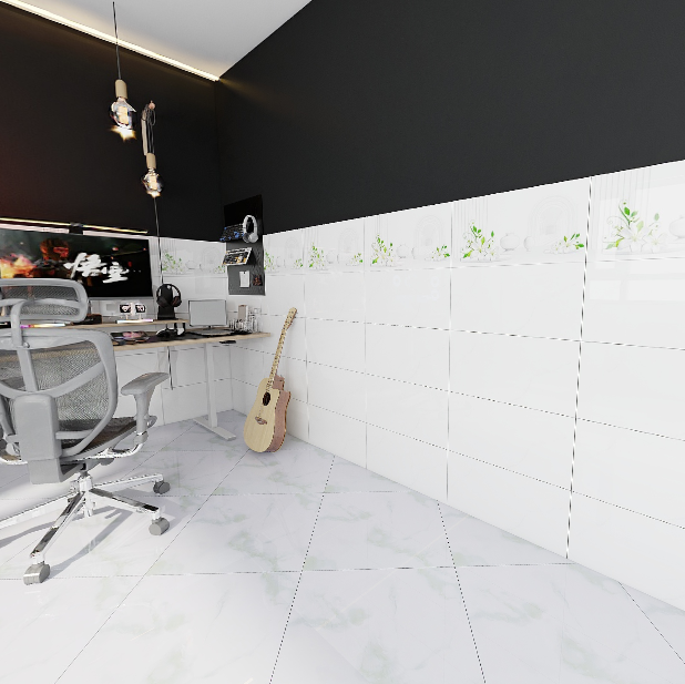 Gạch ốp tường men bóng trắng vân khói điểm hoa văn NBP - GNZD - 30x60