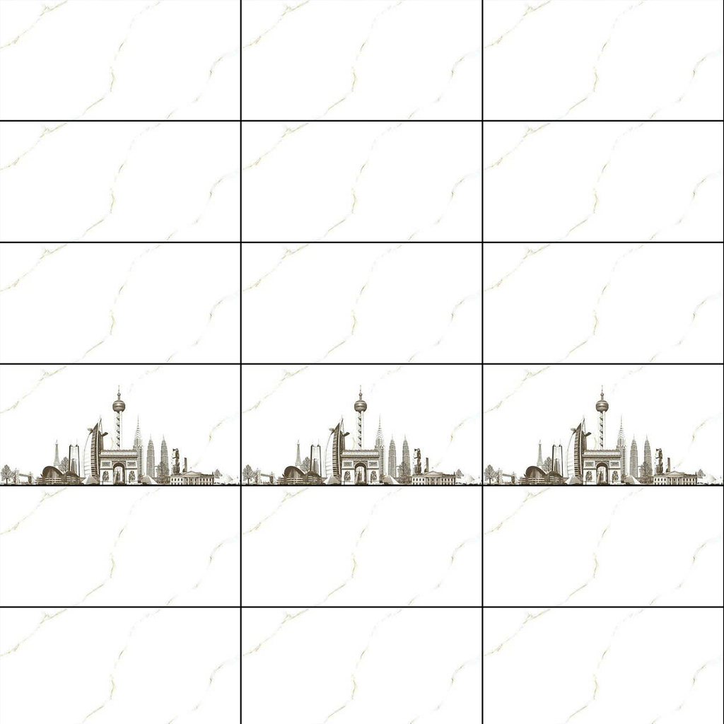 Gạch ốp men bóng trắng vân vàng điểm hoa văn MK-HVF - 40x80