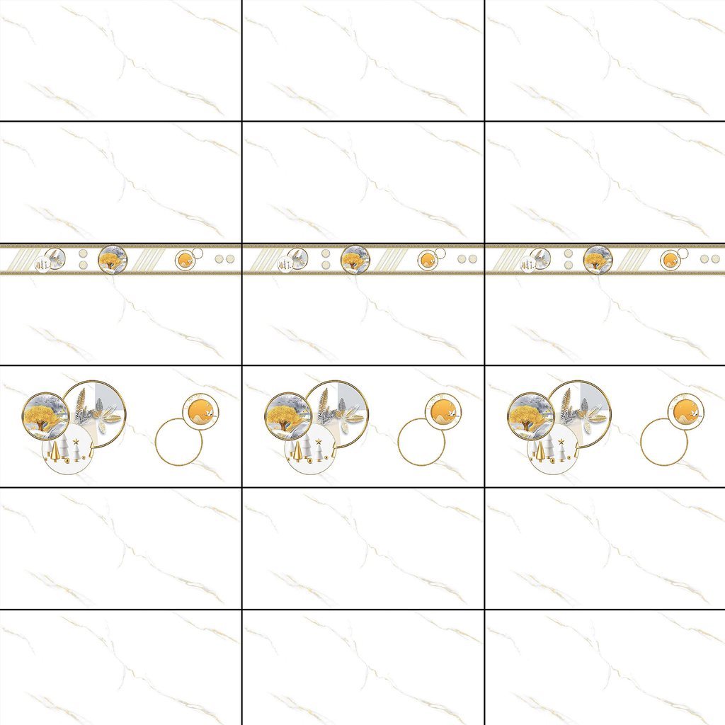 Gạch ốp men bóng trắng vân mây vàng điểm hoa TK-HVMF - 40x80