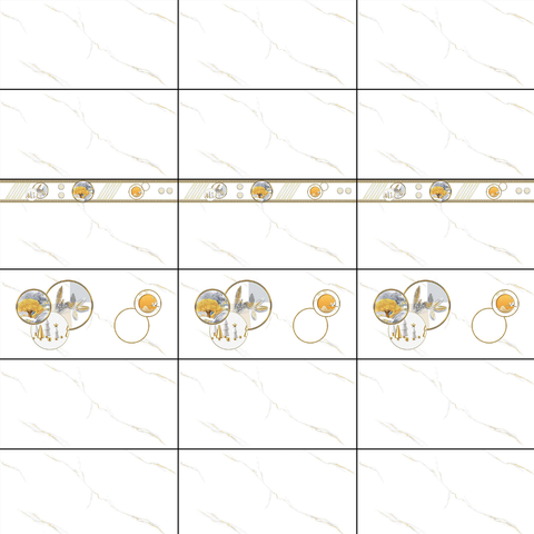  Gạch ốp men bóng trắng vân mây vàng điểm hoa TK-HVMF - 40x80 