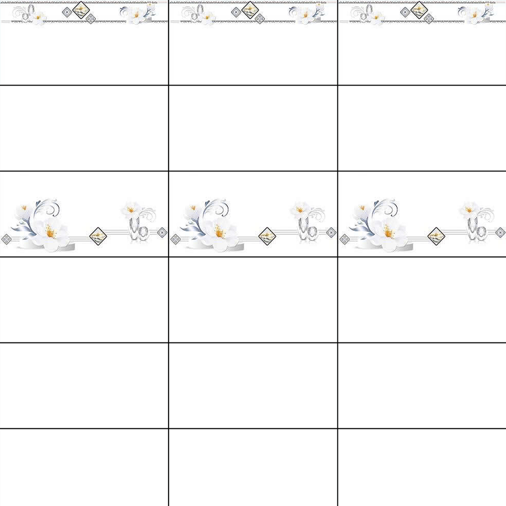 Gạch ốp men bóng trắng trơn viền hoa văn điểm bình hoa TK-HVMM - 40x80