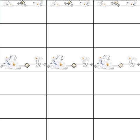  Gạch ốp men bóng trắng trơn viền hoa văn điểm bình hoa TK-HVMM - 40x80 