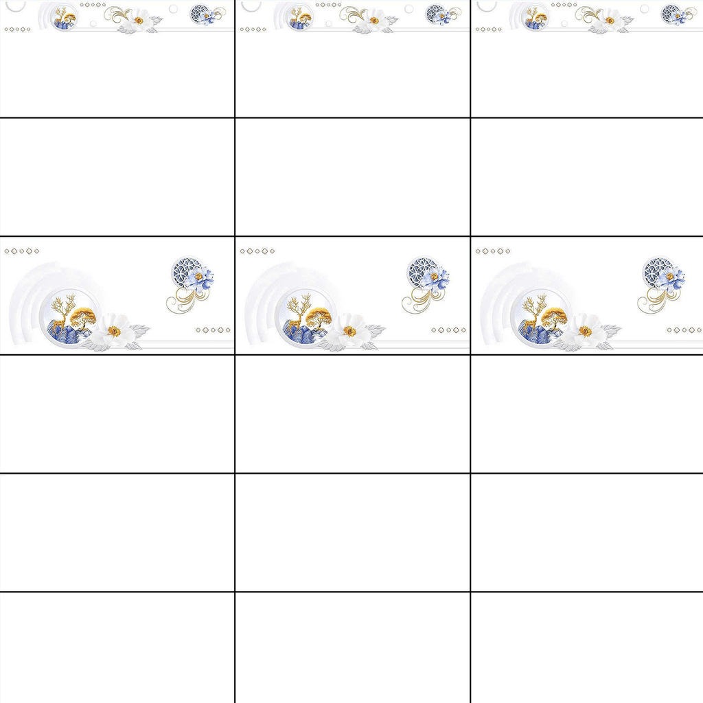 Gạch ốp men bóng trắng trơn viền hoa văn điểm bình hoa TK-HVMN - 40x80