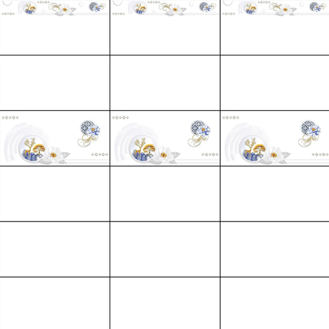  Gạch ốp men bóng trắng trơn viền hoa văn điểm bình hoa TK-HVMN - 40x80 