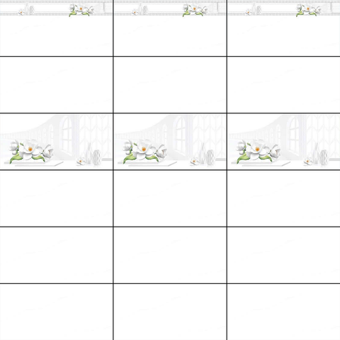  Gạch ốp men bóng trắng trơn viền hoa văn điểm bình hoa TK-HVMV - 40x80 