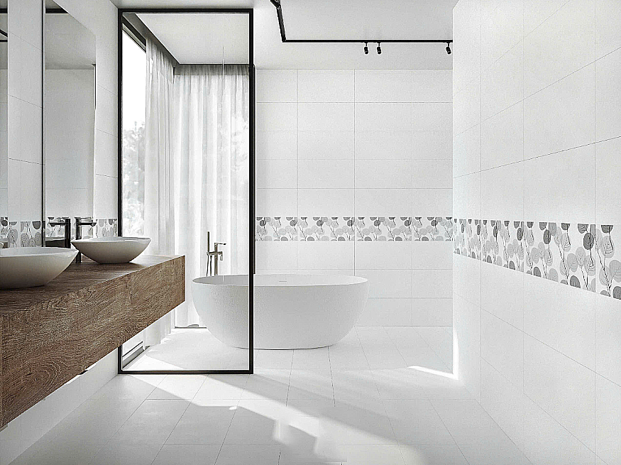 Gạch ốp tường đá mờ trắng trơn điểm hoa văn GT-GN-M-ZZ 30x60