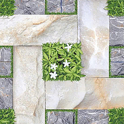 Gạch lát nền sân vườn men mờ hoa văn sỏi cỏ xám xanh MK-SV-HMGH - 40x40