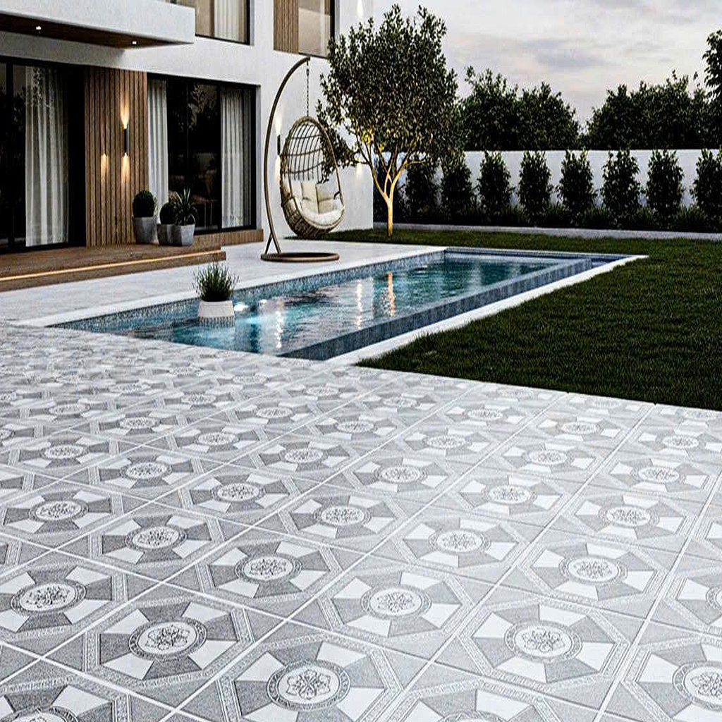 Gạch lát nền sân vườn mờ hoa văn xám MK-SV-MVZN - 50x50