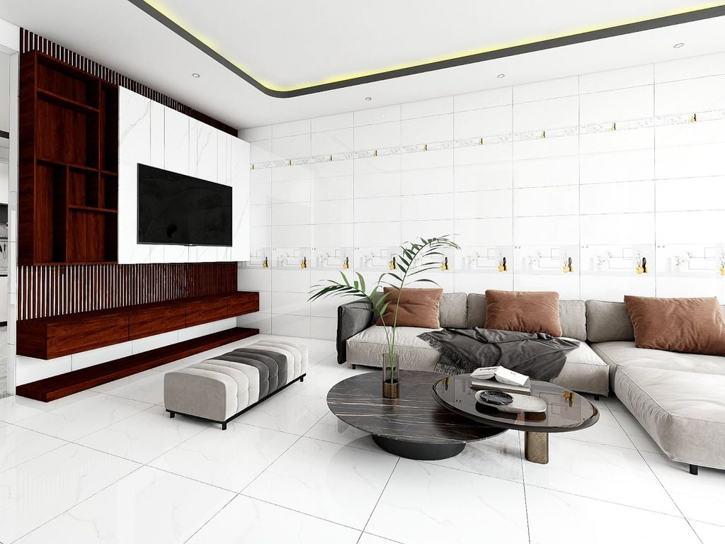 Gạch ốp tường đá bán sứ trắng vân khói điểm hoa THP-GZNZG - 30x60
