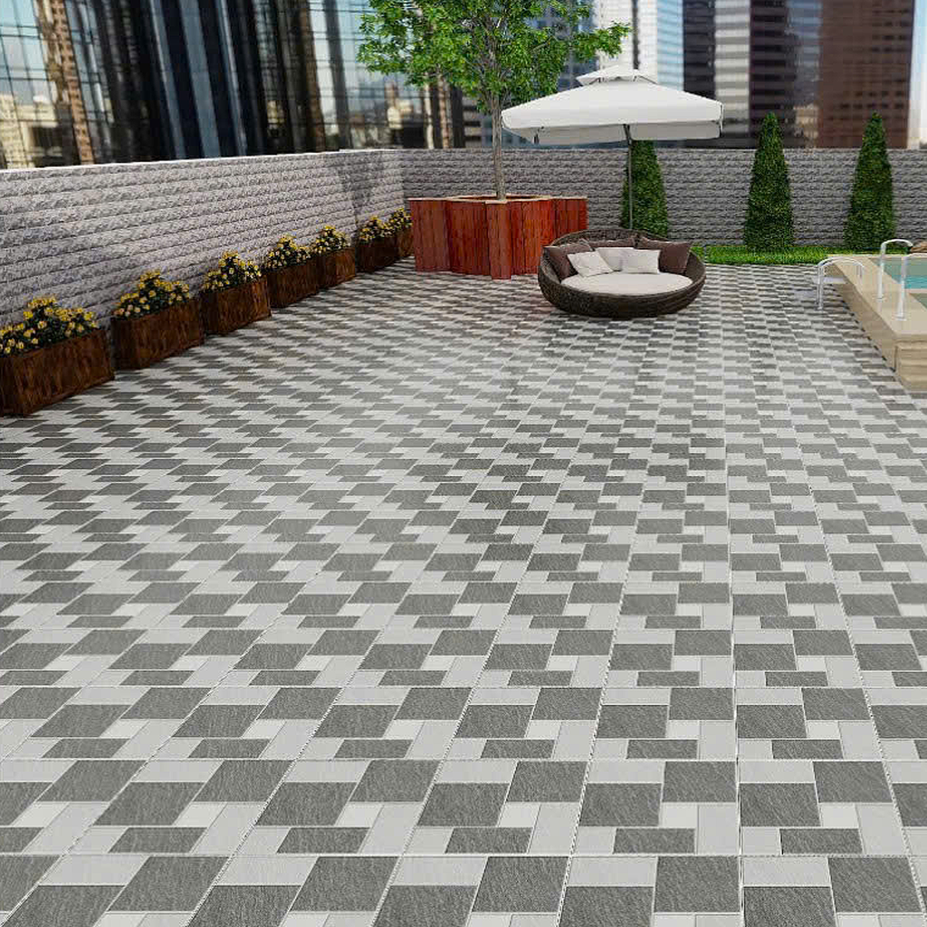 Gạch lát nền sân vườn mờ hoa văn xám PL-MZN - 50x50