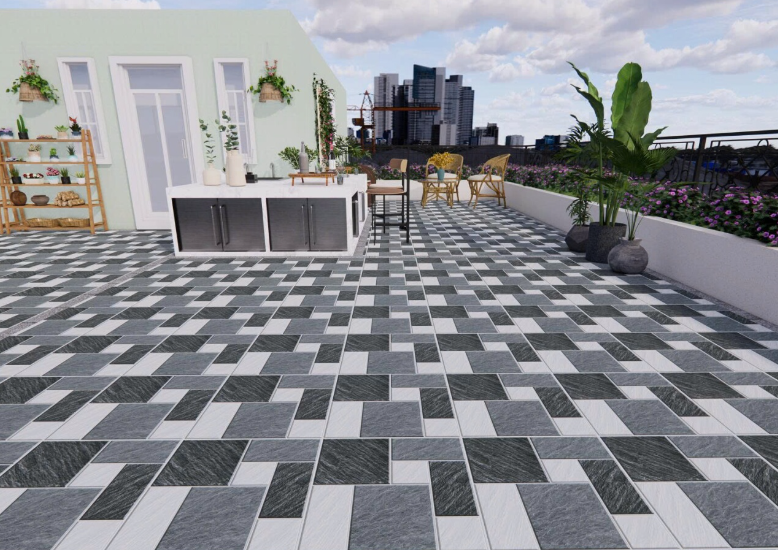 Gạch lát nền sân vườn mờ hoa văn xám SM-VB-MMGH - 50x50