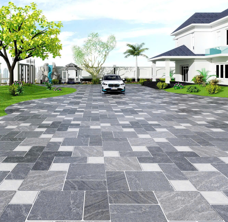 Gạch lát nền sân vườn men mờ hoa văn sỏi cỏ xám xanh MK-SV-HMHF - 40x40