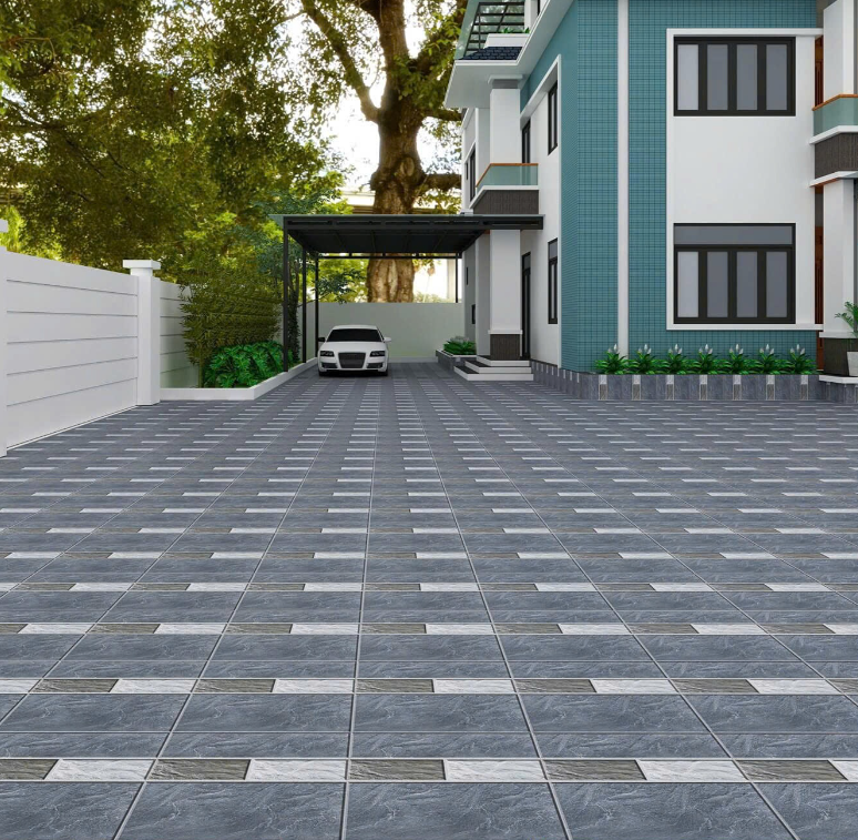 Gạch lát nền sân vườn men mờ hoa văn sỏi cỏ xám xanh MK-SV-HMHD - 40x40