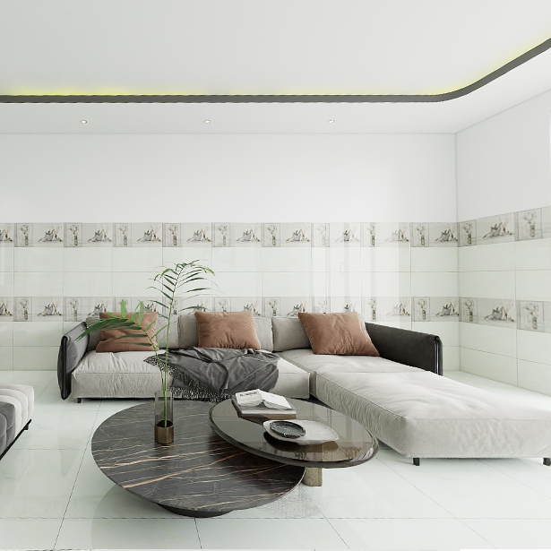 Gạch ốp tường men bóng vân mây xanh điểm hoa THP-GNGH - 30x60