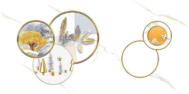 Gạch ốp men bóng trắng vân mây vàng điểm hoa TK-HVMF - 40x80