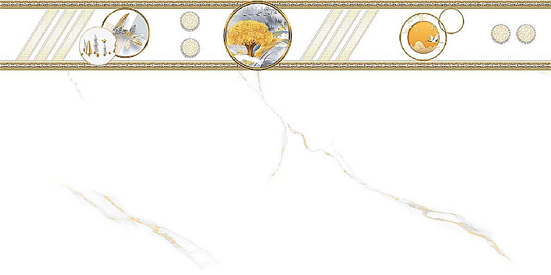 Gạch ốp men bóng trắng vân mây vàng điểm hoa TK-HVMF - 40x80