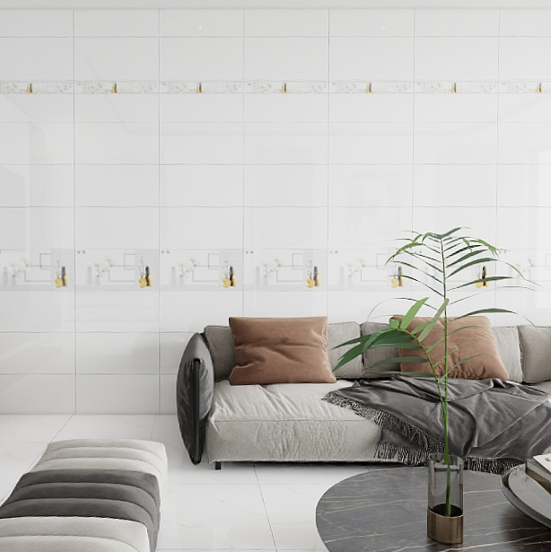 Gạch ốp tường đá bán sứ trắng vân khói điểm hoa THP-GZNZG - 30x60