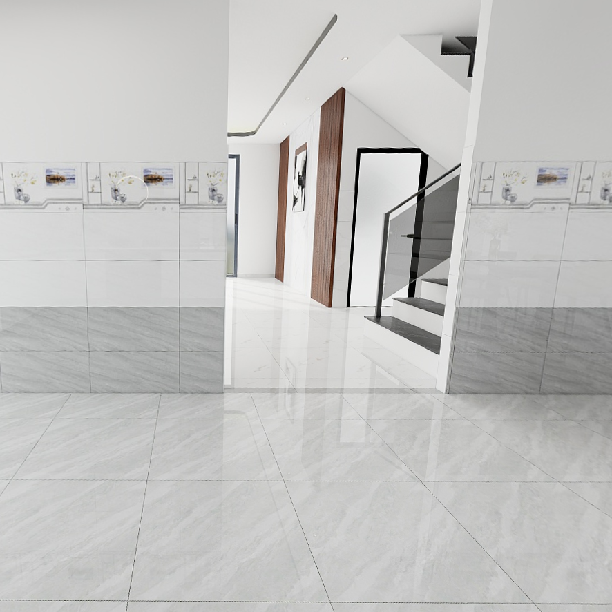 Gạch nền đá bán sứ bóng trắng vân mây xám VG - NZNZV - 60x60
