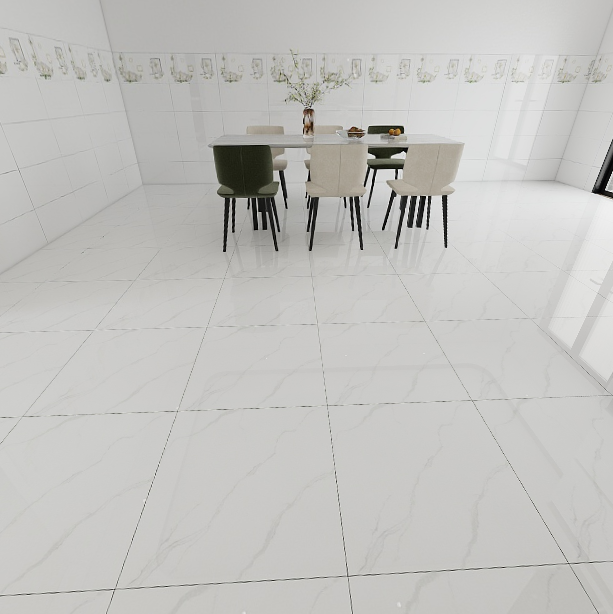 Gạch nền đá bán sứ bóng trắng vân khói VG - NZNZD - 60x60