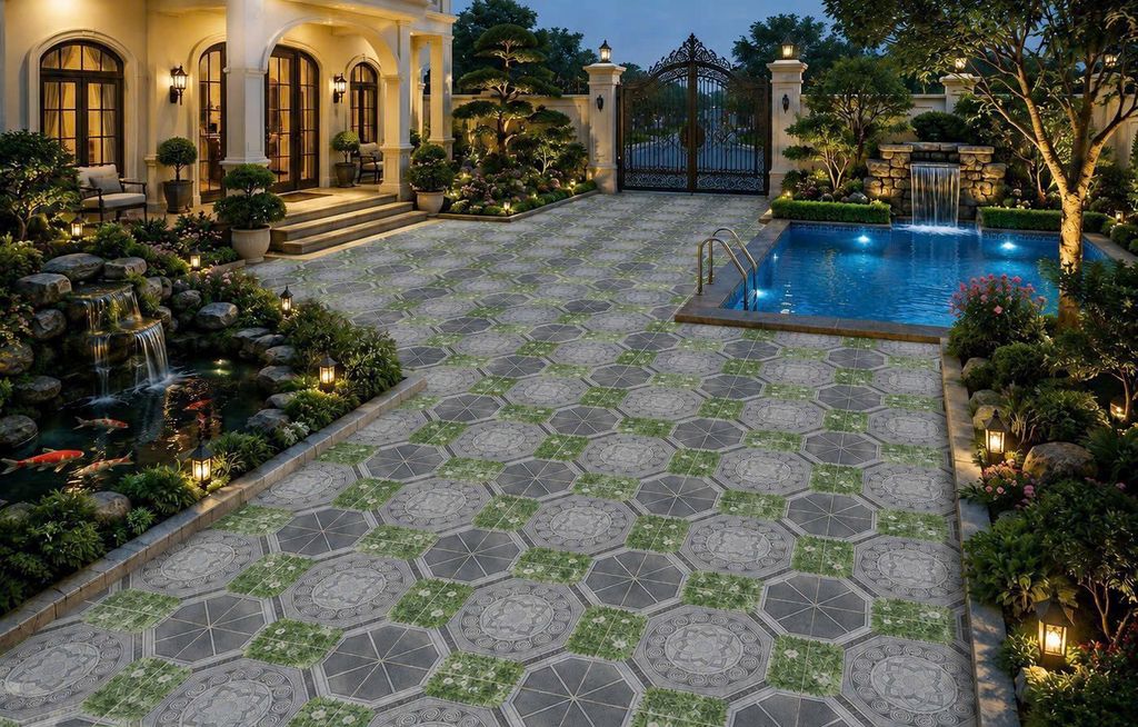 Gạch lát nền sân vườn hoa văn xám GR-MTZD 50x50
