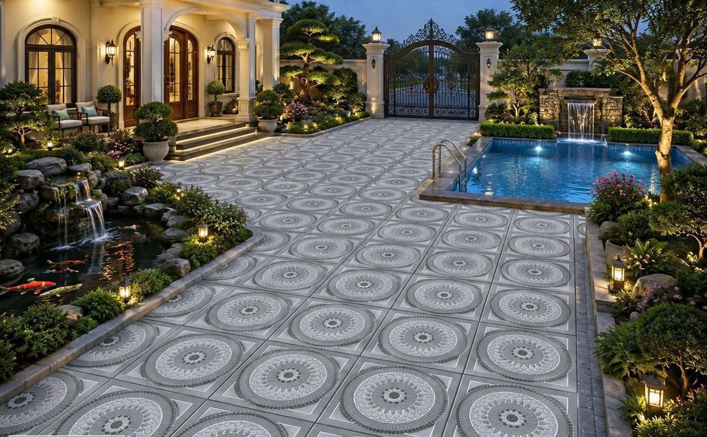 Gạch lát nền sân vườn hoa văn xám GR-MTZN 50x50