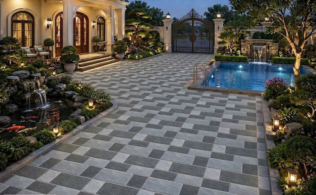 Gạch lát nền sân vườn hoa văn xám GR-MTZH 50x50