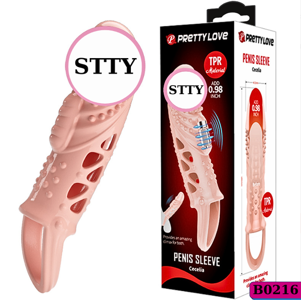 Bao cao su Pretty Love Penis Sleeve Cecelia dài 18.5cm màu da có quai đeo rung ở thân dùng pin