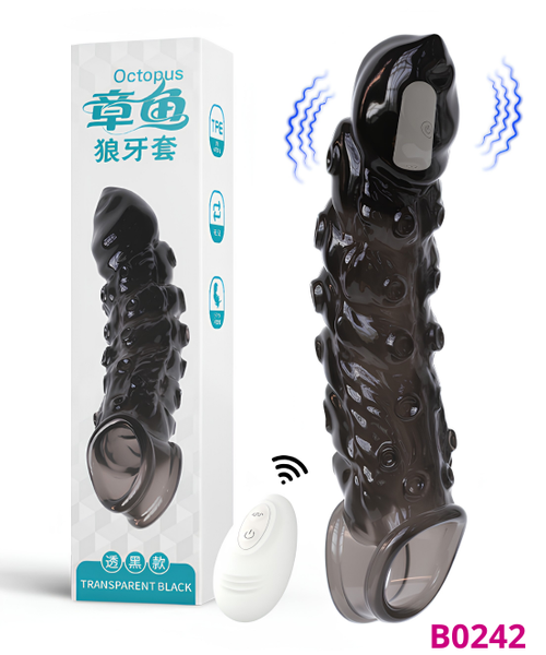 Bao cao su Hanyun Octopus Wolf Teeth dài 225 mm rung mạnh điều khiển dùng pin sạc